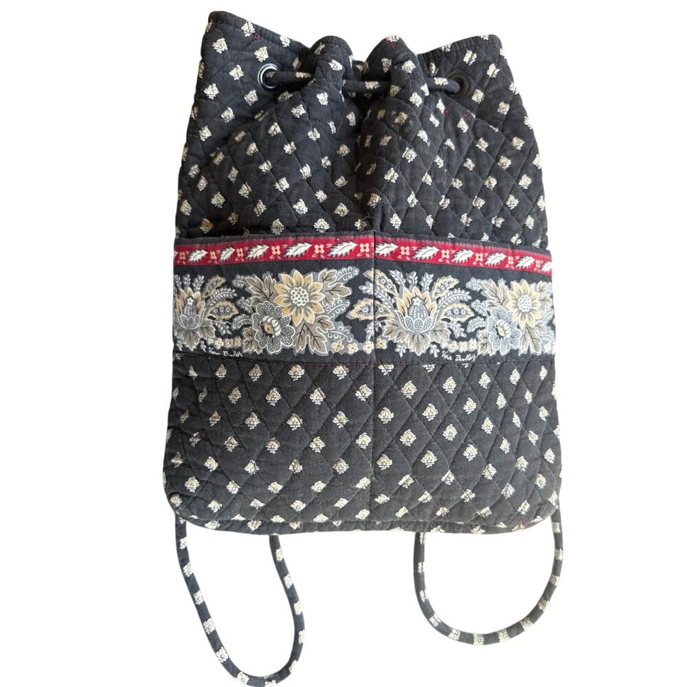 Vera Bradley Drawstring Backpack in Black Lotus Slouchy Daypack